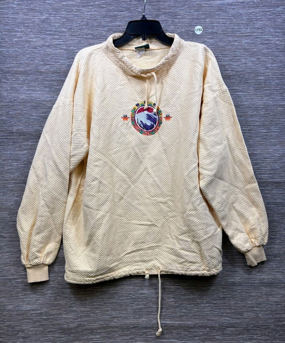 Vintage Coldwater Creek Waffle Knit Sweater Womens Size M Yellow Embroidered